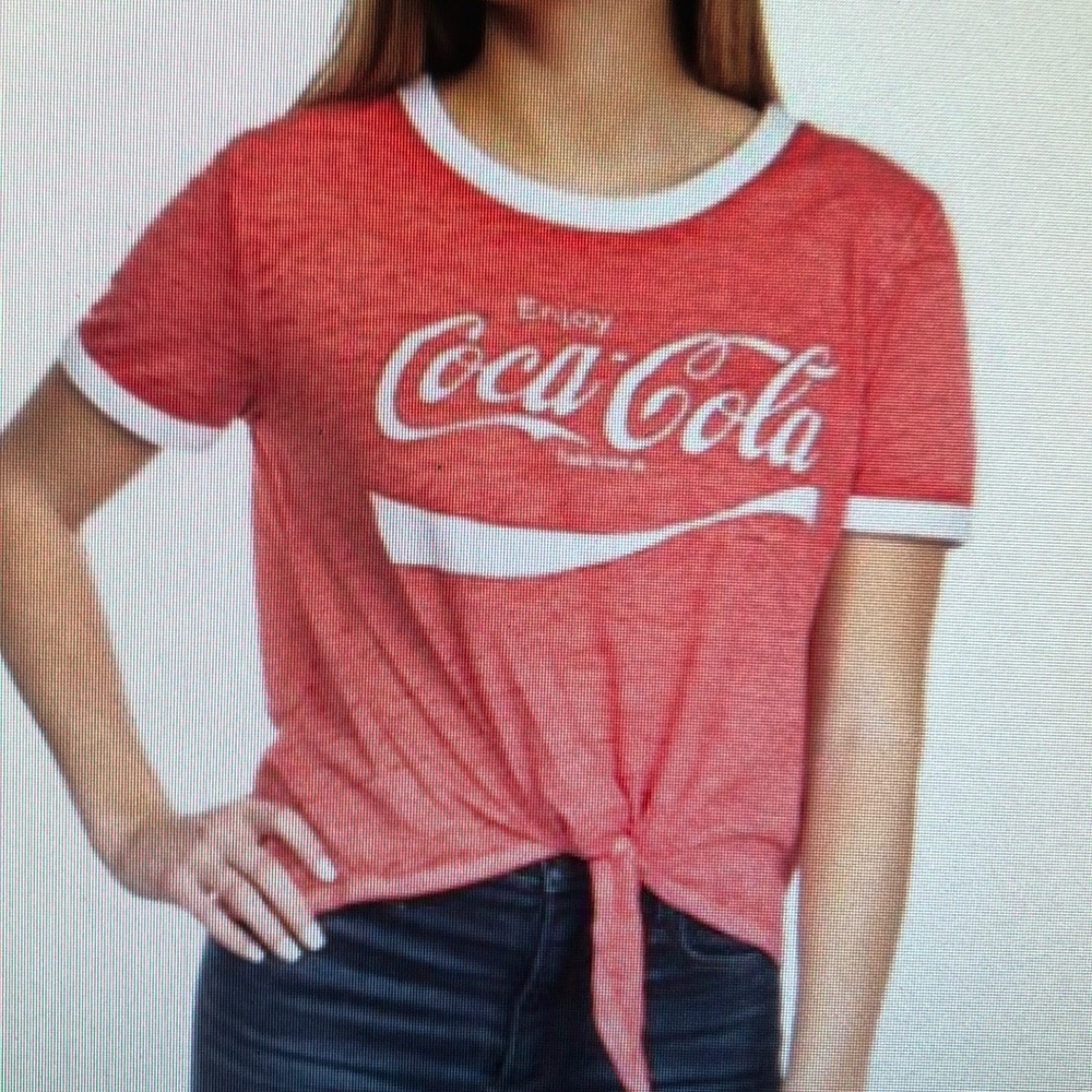 Coca Cola lightweight red & white tie front tshirt.